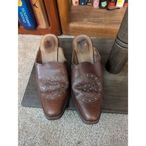 Ariat 15603 Womens Leather Western Studded Medallion Slide Mules Shoes Sz 6.5